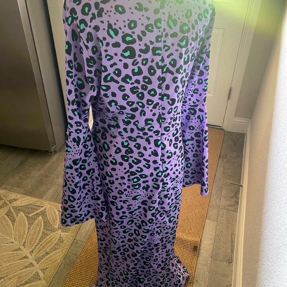 MERONA Purple Animal Empire Seam Flute Sleeve Midi Dress
